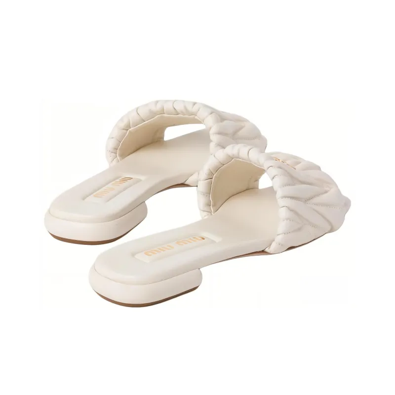 MIU MIU Matelassé Slide Slippers Women's White-3