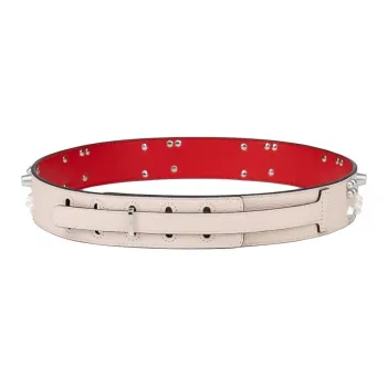 CL LUBOTING Leche Grained Design Calfskin Leather Belts Women's Beige Width 3.5CM