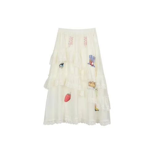 ELF SACK Casual Long Skirts Women's Dramatic Off White