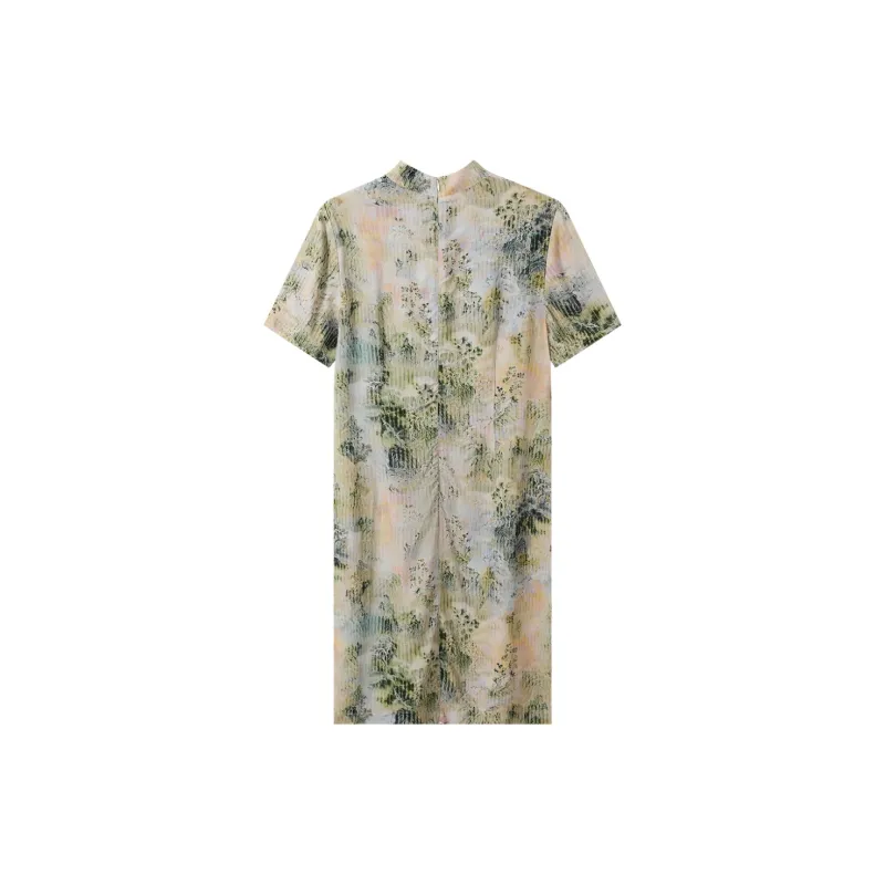 H-YXIANG Short-Sleeved Dresses Women's River And Mountain Scenery-1