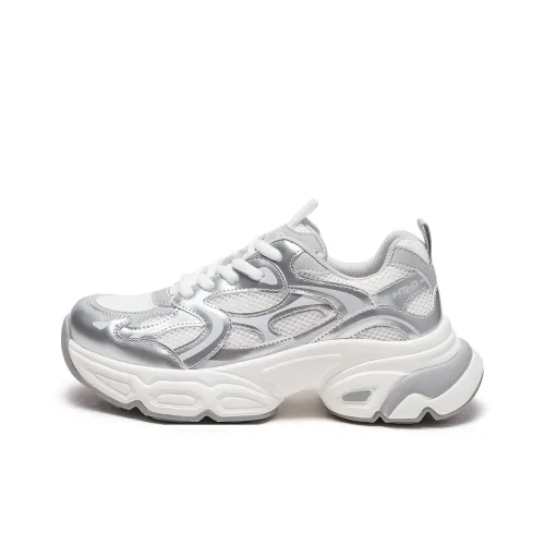 Hotwind Chunky Sneakers Women's Low-Top White Silver