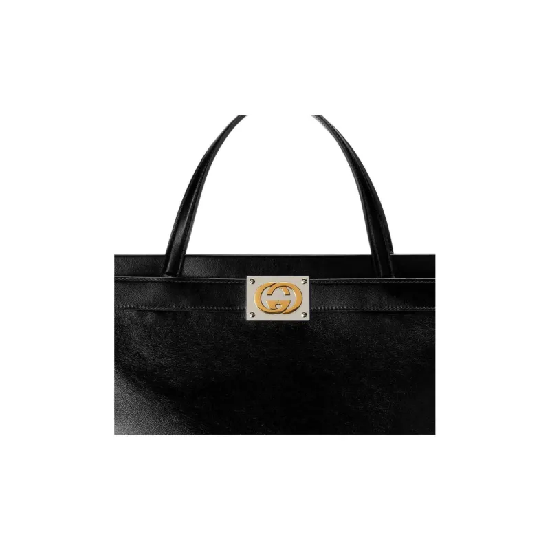 GUCCI Lambskin Tote Bag, Shopping Bag, Shoulder Bag, Crossbody Bag, Handbag Medium Size Women's Black-7