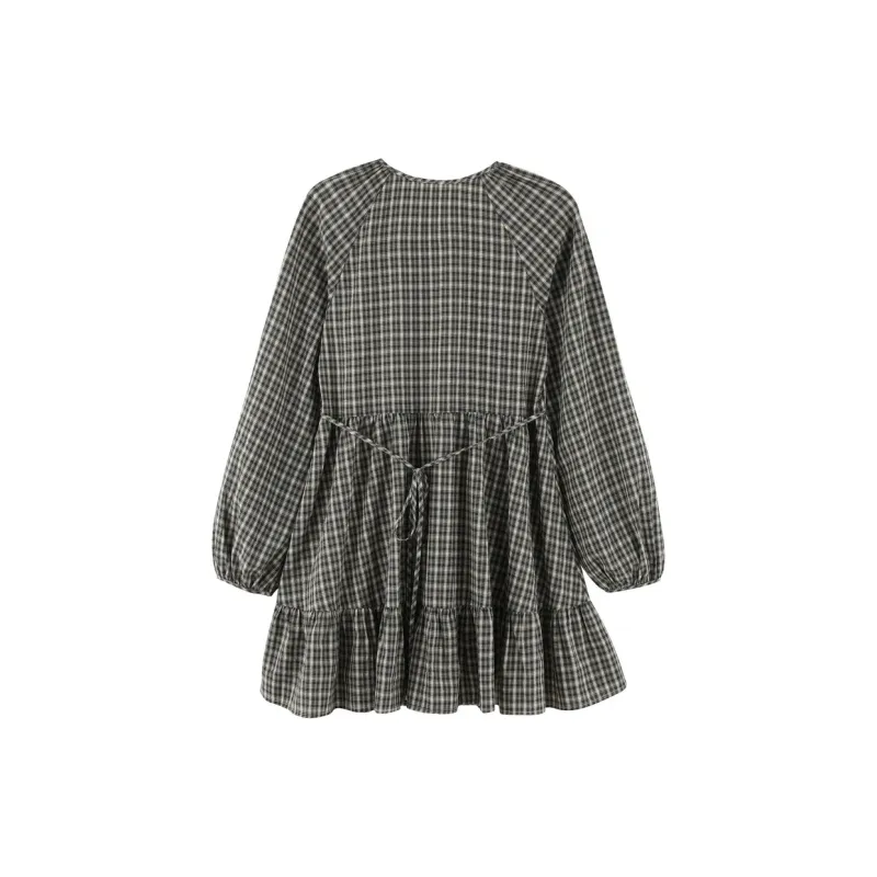 LEDIN Long Sleeved Dresses Women's Black White Plaid-1