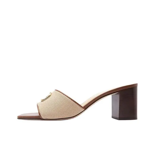 COACH Slide Slippers 6.5cm Women's Beige Brown