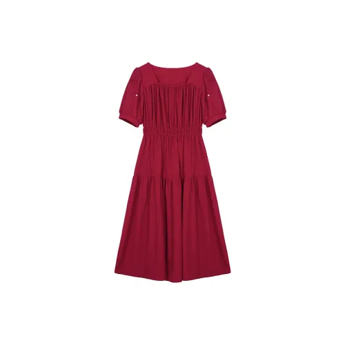 Still quiet Short-Sleeved Dresses Women's Burgundy