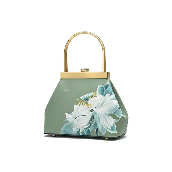 Ancient Yi Xi Cow Leather Cheongsam Coin Purse Handbag Women's Celadon Green-1
