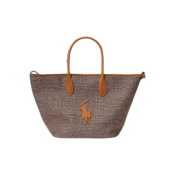Polo Ralph Lauren Bellport Fabric Tote Bag Shopping Bag Shoulder Bag Crossbody Bag Handbag Medium Size Women's Brown