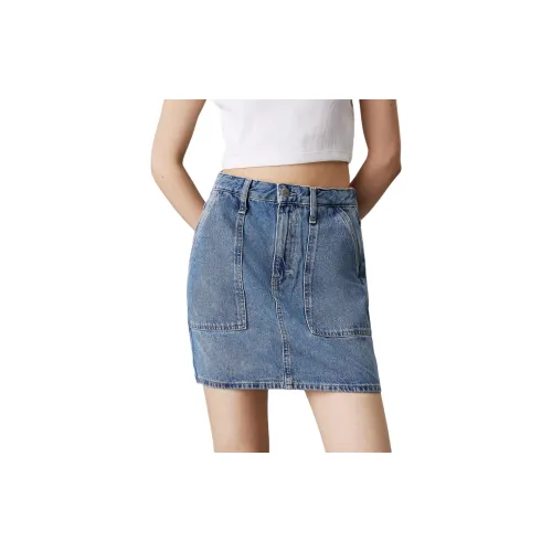 Calvin Klein Denim Short Skirts Women's Light Blue