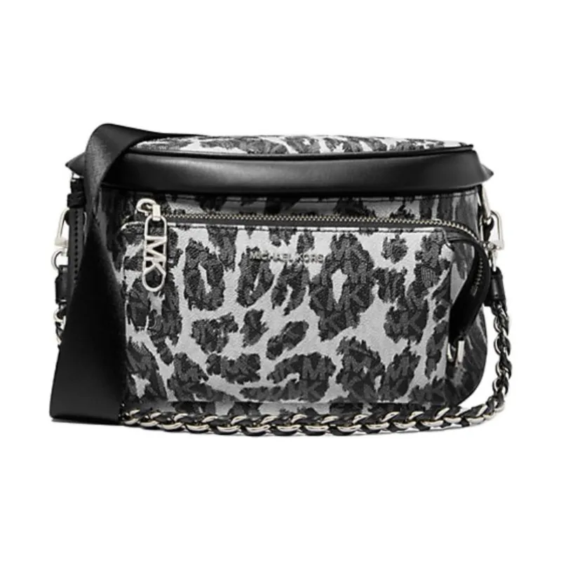 MICHAEL KORS Slater Canvas Crossbody Bag, Shoulder Bag Medium Size Women's Black & White-0