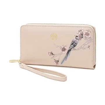 Ancient Yi Xi Cow Leather Chinese Fashion Trend Niche Wallet Clutch Women's Light Cherry Blossom Pink-1