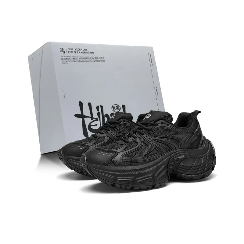 BLVCK PARIS Dark Night Series Cushioning Height Increasing Breathable Low Top Chunky Sneakers Unisex Black-0