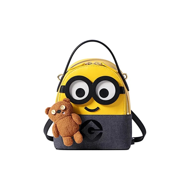 FION Cute Minions Movie, Collaboration Artificial Leather Backpack Regular Women's Yellow/Blue-0