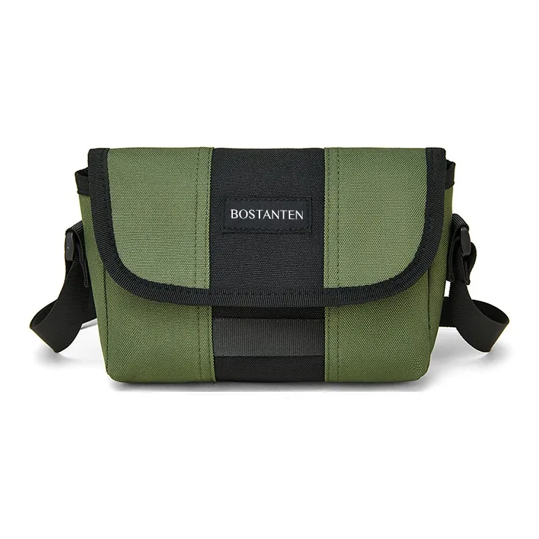 BOSTANTEN Oxford Crossbody Bag Unisex Black/Light Gray/Black & Green-7
