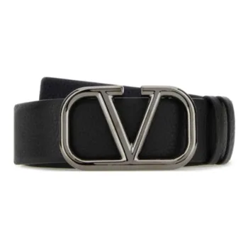 Valentino Brand Logo Leather Belts Men's Black 4CM