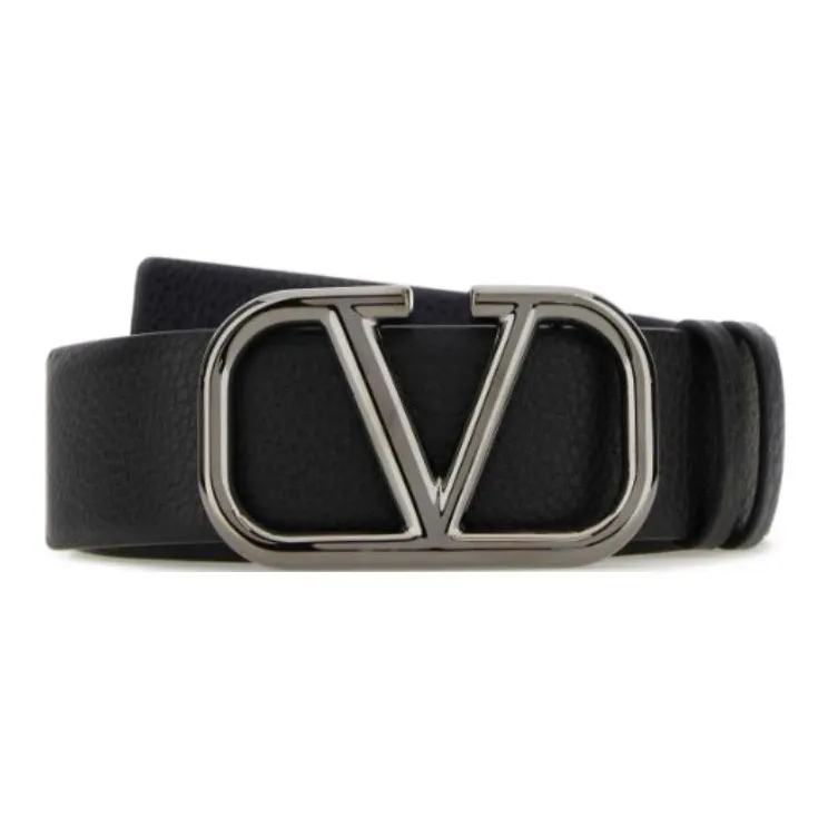 Valentino Brand Logo Leather Belts Men's Black 4CM-0