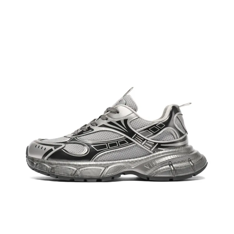 BELLE Abrasion-Resistant Slip-Resistant Low-Top Chunky Sneakers Men's Gray Black White-0