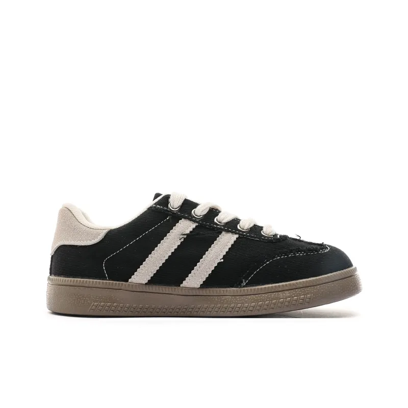Mengsai Non slip Lightweight Low Top Canvas Shoes Women's Black With White Stitching-1
