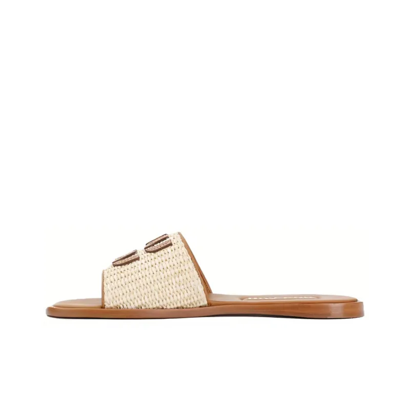MIU MIU Logo patch Raffia Slides-0