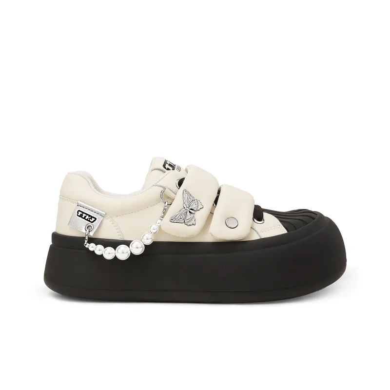 TTKJ Fashion Butterfly Hook and Loop White Sneakers Non slip Lightweight Low Top Casual Shoes Women's White Moonlight-2