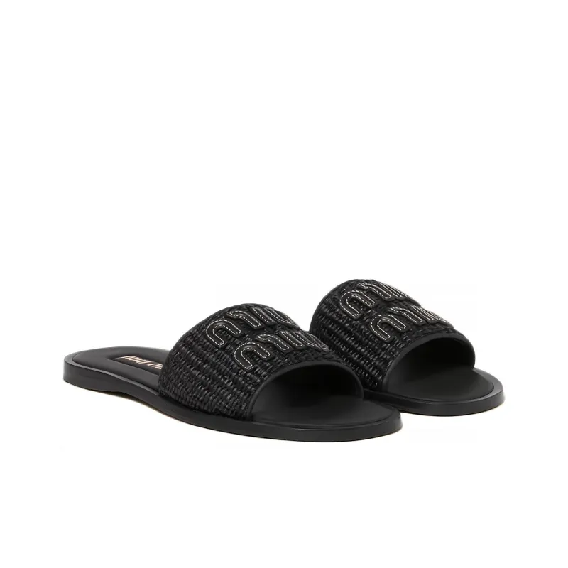 MIU MIU Slide Slippers Women's Black-2