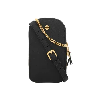 TORY BURCH Saffiano Leather One Shoulder Crossbody Cell Phone Pouch Women's Black