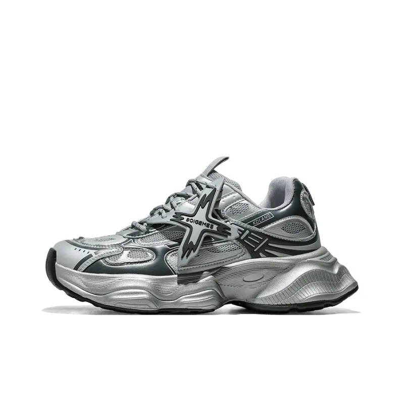 BOIGEMES Chunky Sneakers Unisex Low Top Black/Gray-5