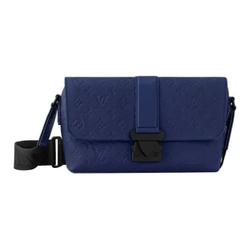 LOUIS VUITTON S CAPE Embossed Cow Leather Shoulder Bag Crossbody Bag Men's Marine Blue