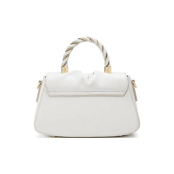 Ancient Yi Xi Cow Leather Woven Portable Design, Vintage Cheongsam Shoulder Bag, Crossbody Bag Women's Euryale White-2