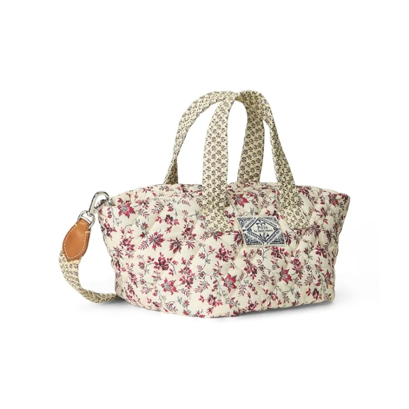 Polo Ralph Lauren Fabric Tote Shopping Bag Small Size Women's White & Red-1