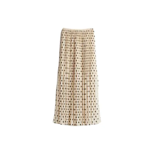 H&M Casual Long Skirts Women's Cream Polka Dot