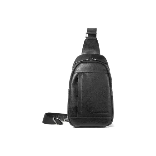 Sharkborough Cow Leather Sling Bag, Shoulder Bag, Crossbody Bag Medium Size Men's Black