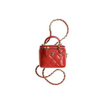 CHANEL Sheepskin And Gold Metal Box Bag, Shoulder Bag, Crossbody Bag Mini Women's Red
