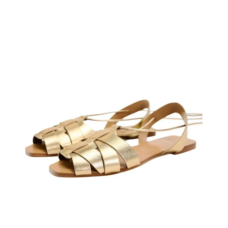 ZARA Strap Sandals Women's Gold-1