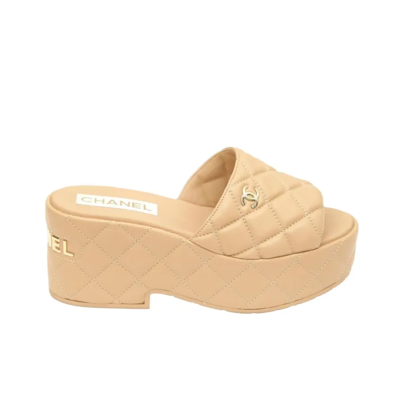 CHANEL Slide Slippers Women's Beige-1