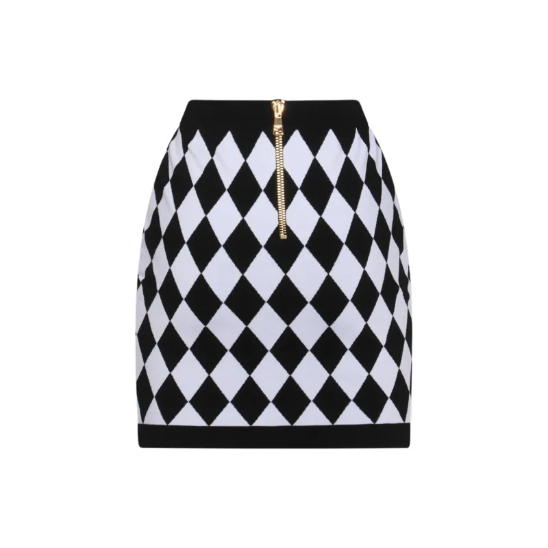 Balmain Hair Diamond Pattern Knit Mini Skirt-1