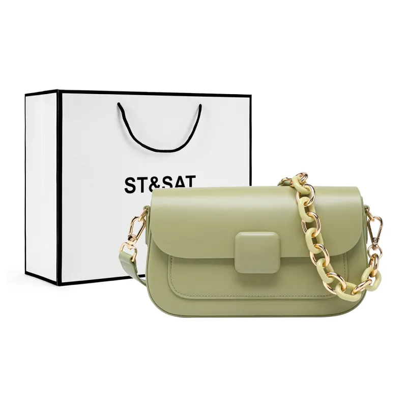 ST&SAT Cow Leather Underarm Shoulder Bag, Crossbody Bag Small Size Women's Light Green-0