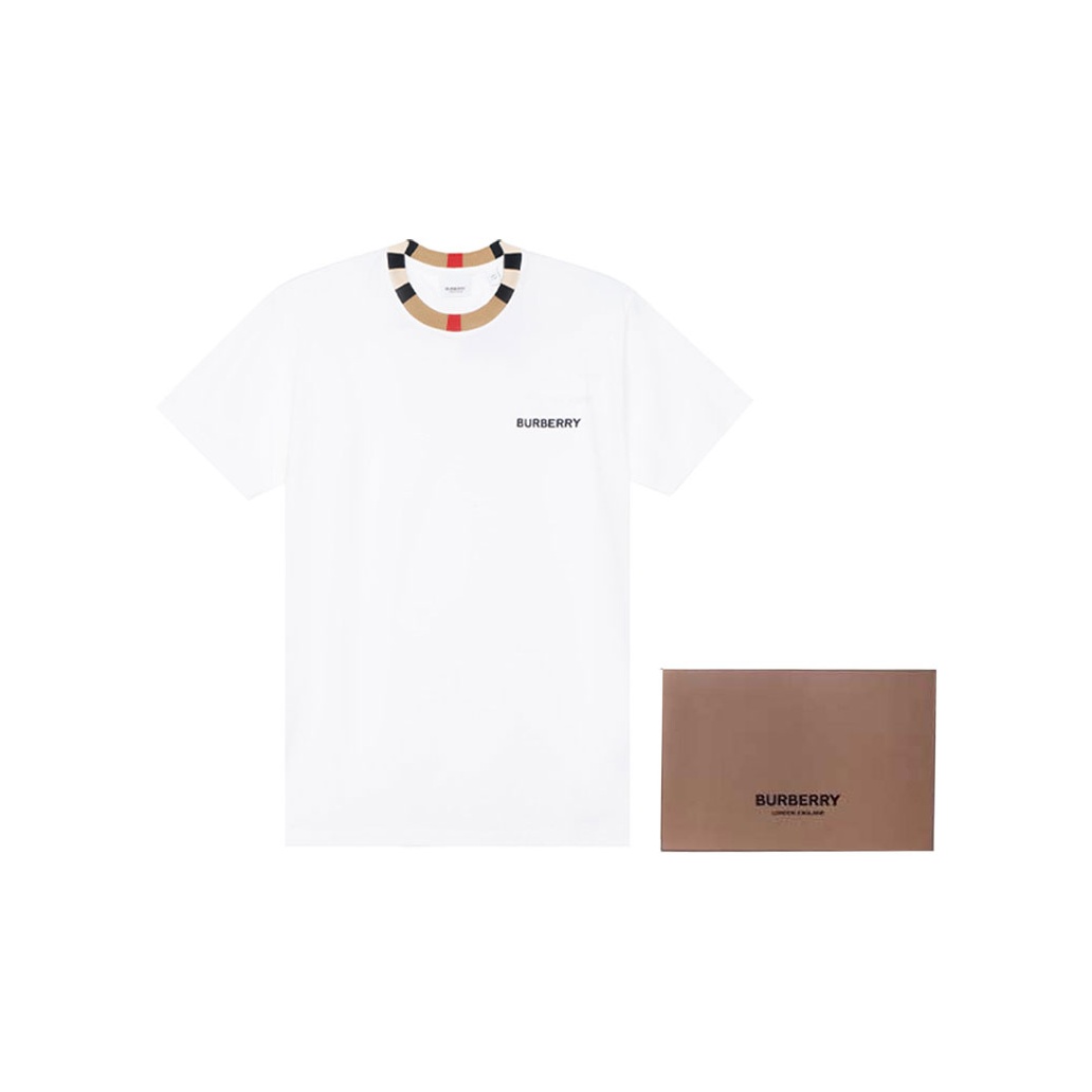 Burberry Icon Stripe Trim Cotton T-shirt White - POIZON