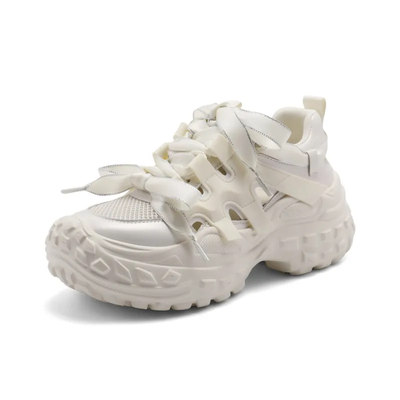 BELLE Slip Resistant, Abrasion Resistant, Breathable, Lightweight Low Top Chunky Sneakers Women's Beige, Silver-1