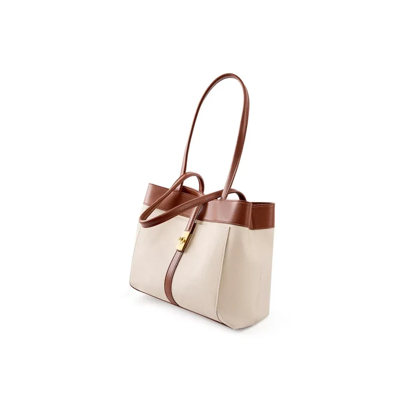CARTELO Cow Leather Tote Bag Shoulder Bag Women's Beige With Brown-2