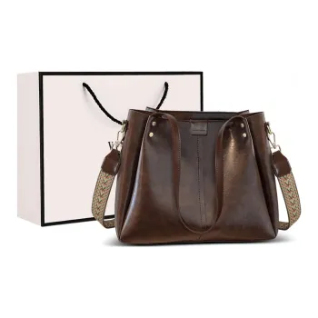 VINEY Synthetic Leather Portable One Shoulder Crossbody Tote Bag, Shopping Bag Large Size Women's Coffee