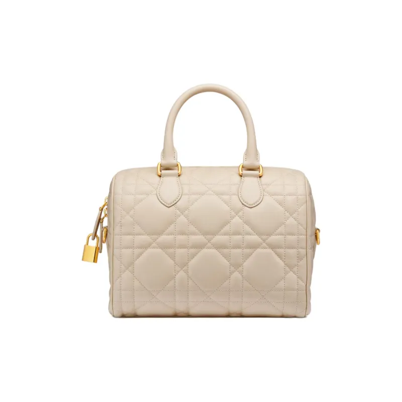 DIOR Macrocannage Calfskin Crossbody Handbag Women's Gray White-3