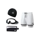 White Double-Layer Pants+Black Swim Goggles+Swimming Cap+Swim Bag