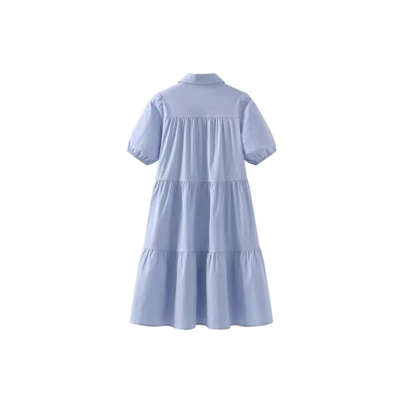 Mu Qingqing Short Sleeved Dresses Women's Blue-1