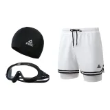 White Double-Layer Pants+Black Swim Goggles+Swimming Cap