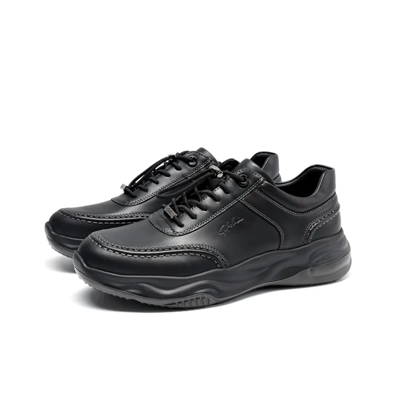 Satchi Cushioning Height Increasing Wear Resistant Slip Resistant Low Top Casual Shoes Men's Black 4CM-2