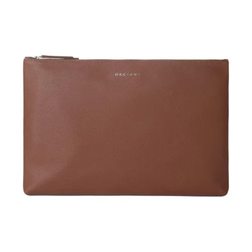 ORCIANI Grained Leather File Folder Clutch Men's Connyk Brandy