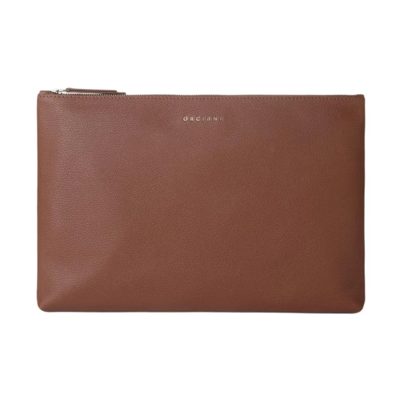 ORCIANI Grained Leather File Folder Clutch Men's Connyk Brandy-0