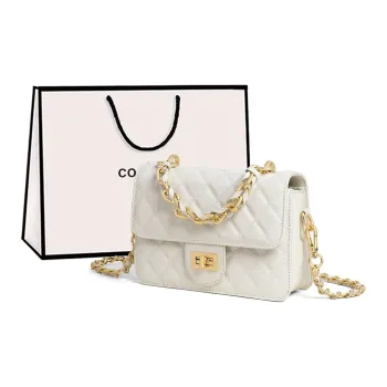 COMELY Cow Leather Handbag, Small Square Bag, Crossbody Bag Small Size Women's White/Black