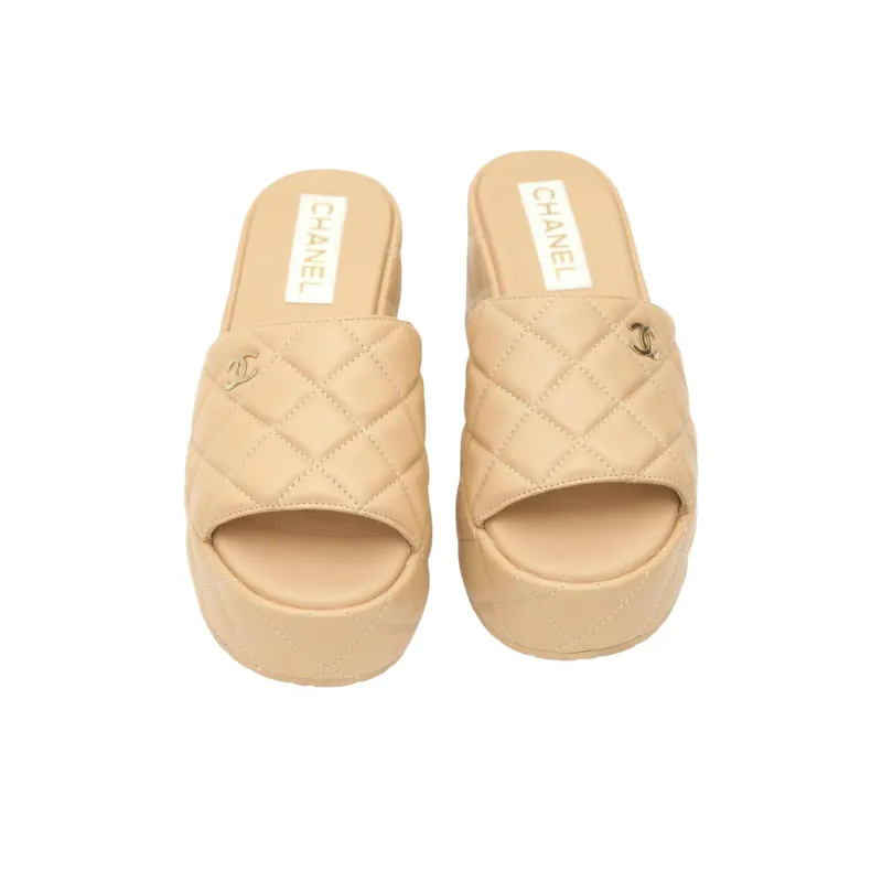 CHANEL Slide Slippers Women's Beige-5