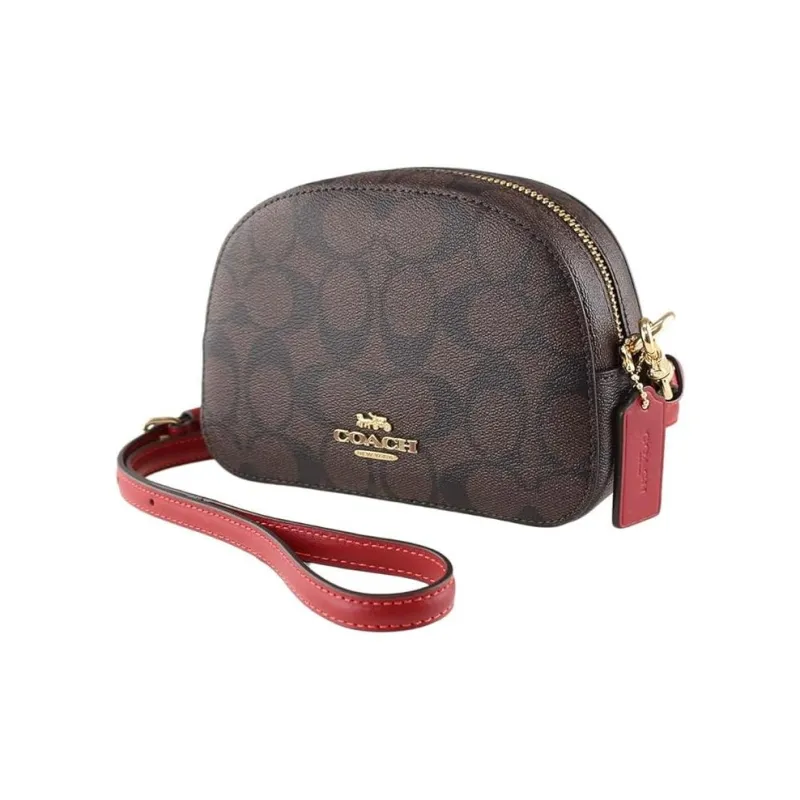 COACH Serena Signature Coated Canvas With Smooth Leather Crossbody Bag, Shoulder Bag Women's Tan-1